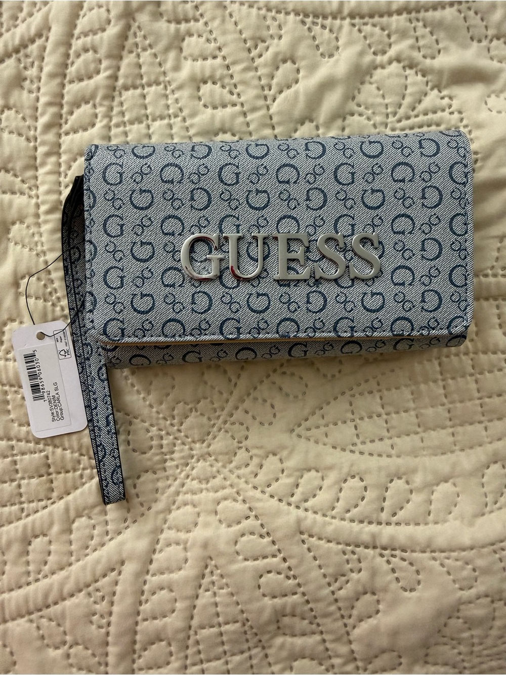 GUESS Light Blue Signature Logo Wristlet Card Holder